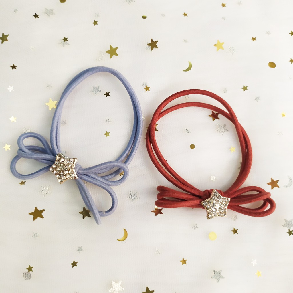 Dây cột tóc nơ đính hạt xinh xắn