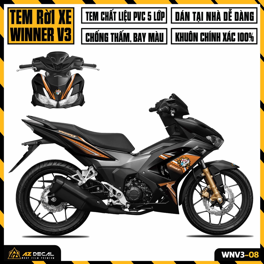 Tem Xe Winner V3 Phong Cách Racing Boy | WNV3-08 | Decal Rời Dán Winner X 2022 RCB Cho Xe Đen Trắng Đỏ Xám