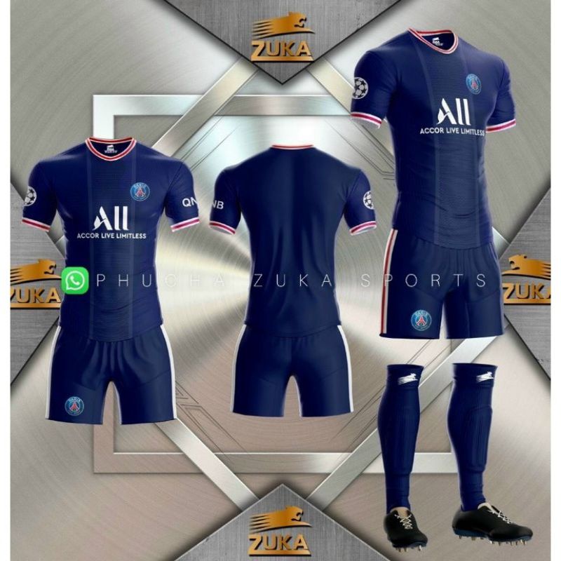 Bộ quần áo đá bóng, Áo đá banh PSG các mẫu mới nhất 2021 chất thun thái thấm hút mồ hôi