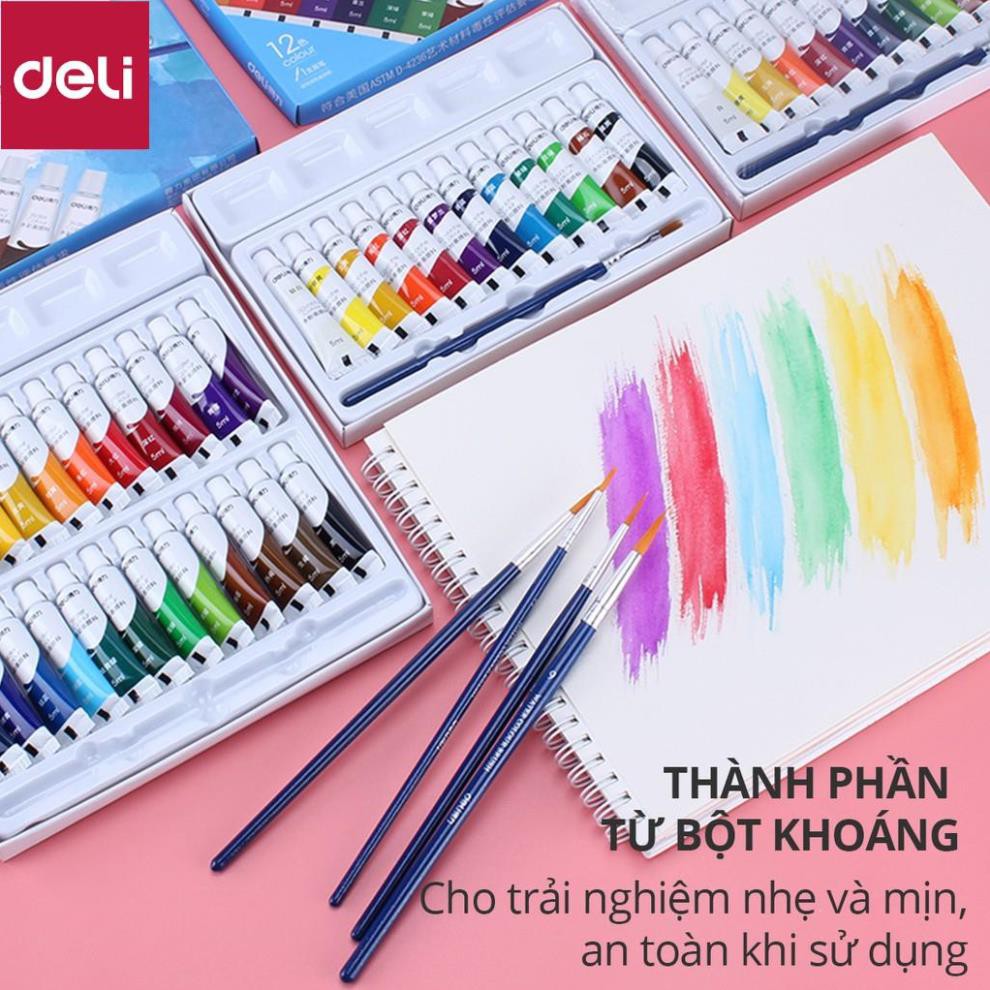 Màu nước dạng tuýp 5ml Deli - 12 màu/18 màu/24 màu - 73859 / 73860 / 73861 [Deli]
