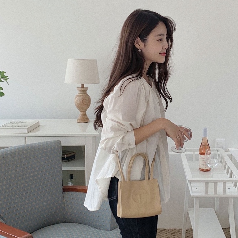 Áo sơ mi Peppermint 45723 cổ tròn dài tay dáng rộng thời trang thanh lịch