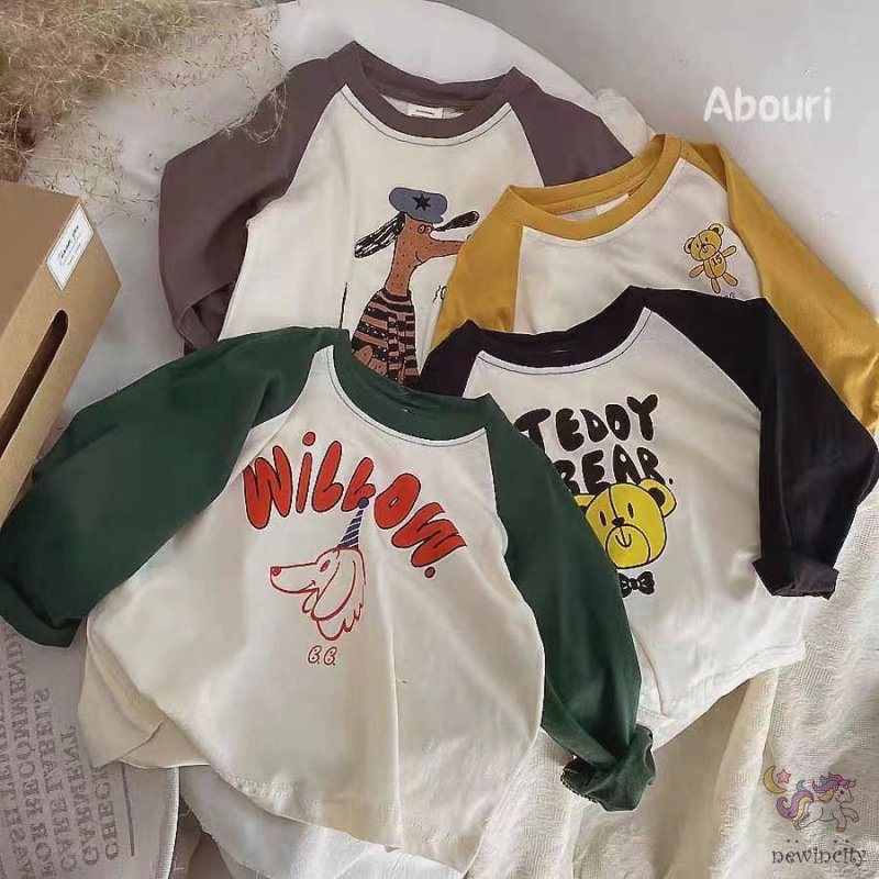 Áo Thun Cotton Tay Dài Màu Sắc Thời Trang Mùa Thu Phong Cách Hàn Quốc Cho Bé