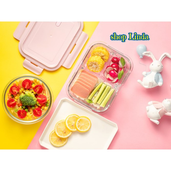 [Tặng túi+đũa thìa] Combo 2 Hộp Đựng Cơm Thủy Tinh Cao Cấp 1000ml 2 ngăn + 1 hộp tròn 660ml | BigBuy360 - bigbuy360.vn