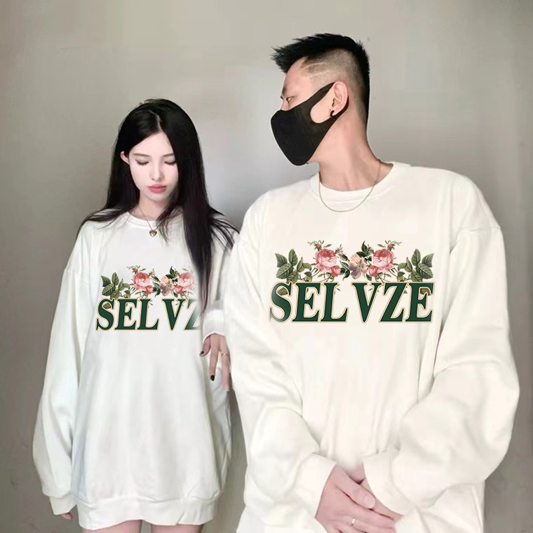 Áo sweatshirt IHKKE tay dài cổ tròn in họa tiết chữ cái và hoa hồng nhiều màu sắc tùy chọn thời trang cho cặp đôi