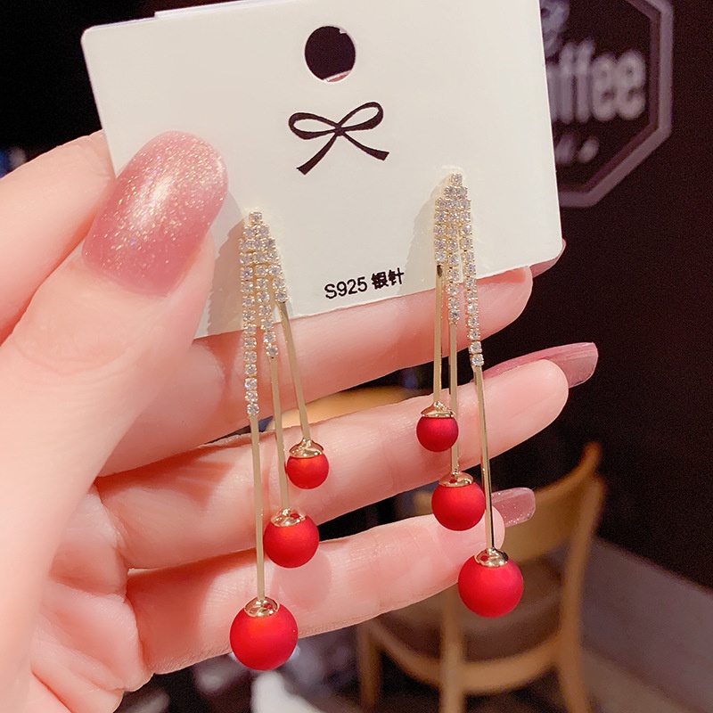 Khuyên Tai Nữ Dài Đính Ngọc Thời Trang Hàn