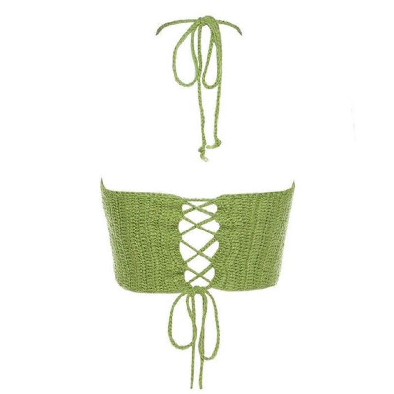 Áo len móc croptop phối màu trái tim