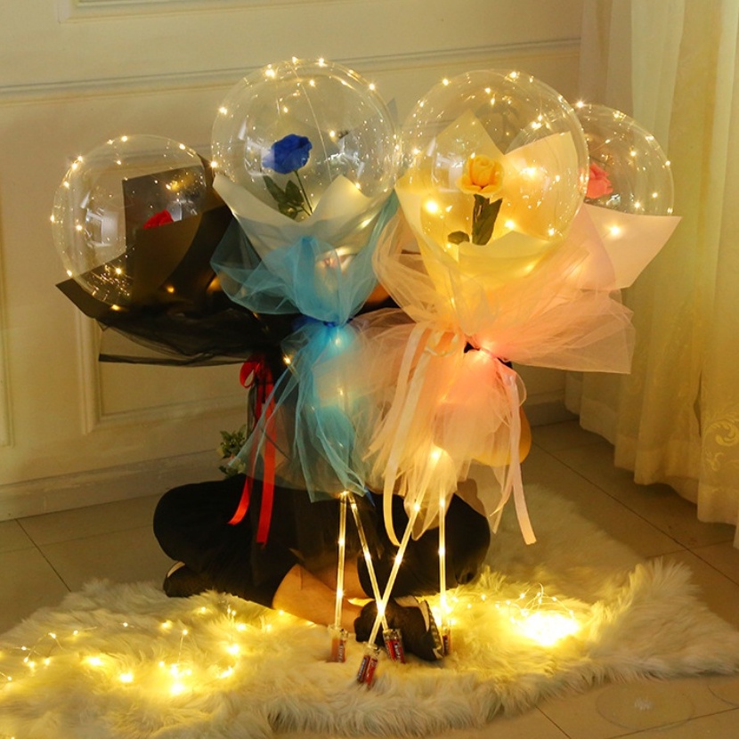 Bộ Bong Bóng Trong Suốt Hình Hoa Hồng BOBO Dùng Trang Trí Tiệc Cưới/Sinh Nhật
