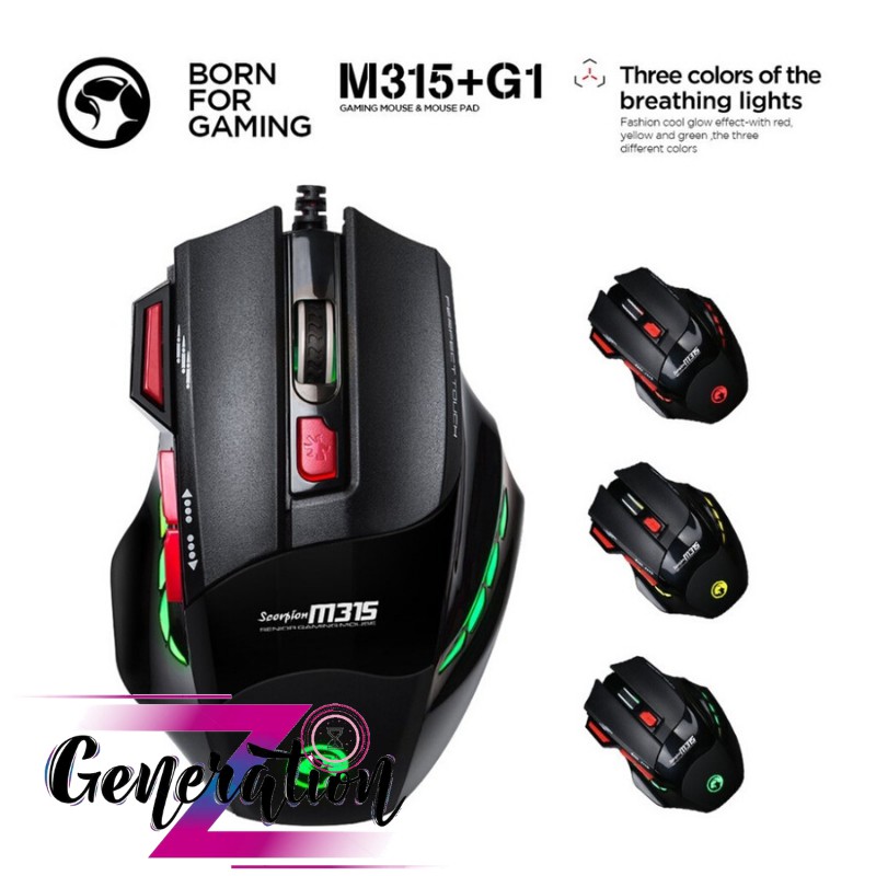 COMBO CHUỘT QUANG LED MARVO M315 + BÀN DI CHUỘT MARVO G1 - MOUSE + MOUSEPAD LED MARVO (M315+G1)