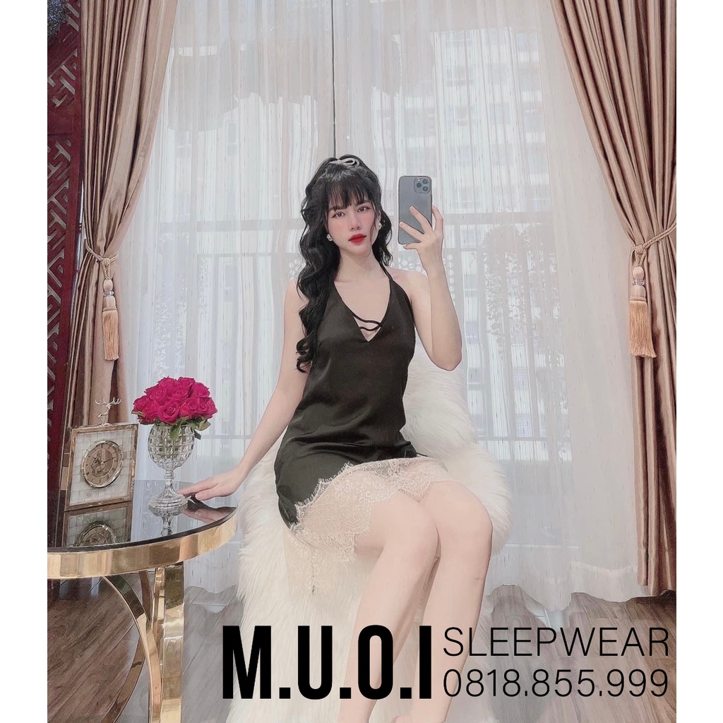 [FREESHIP] Váy ngủ sexy QUẢNG CHÂU- SX 95 -Váy ngủ lụa phối ren ngực đan dây sexy QUẢNG CHÂU  - hàng có sẵn( video+ ảnh)