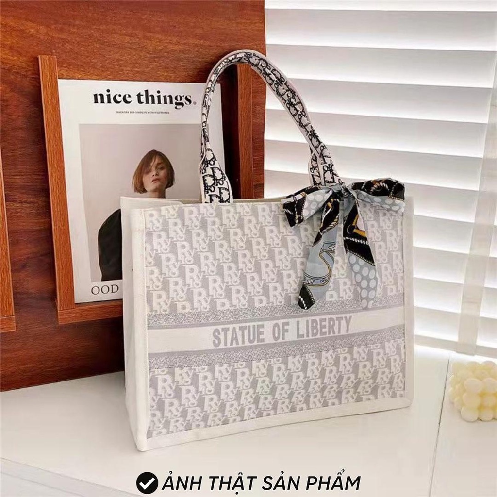 Túi xách nữ , túi tote công sở size to vải Canvas phối nơ thời trang Hàn Quốc TX12