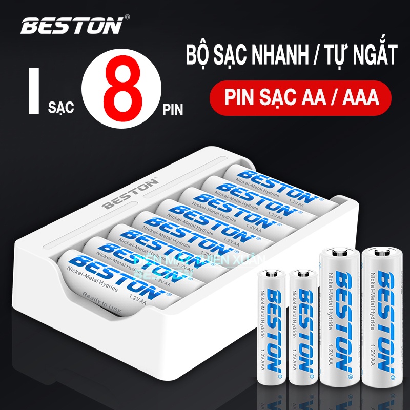 Bộ Sạc 8 pin AA AAA Beston C9010 cho pin sạc công suất lớn, có tính năng sạc nhanh, đèn báo thông mình dùng cho micro..