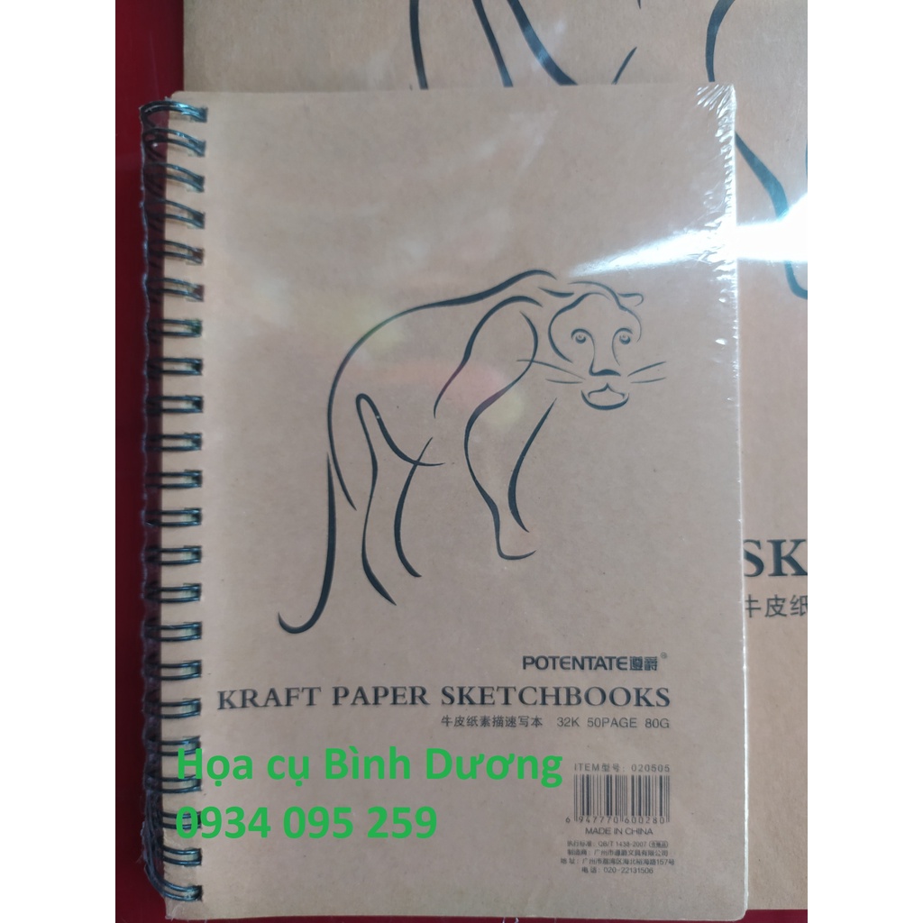 Sổ Giấy xi măng lò xo Potentate KRAFT PAPER SKETCHBOOKS A5/A4/A3 Hình con cọp