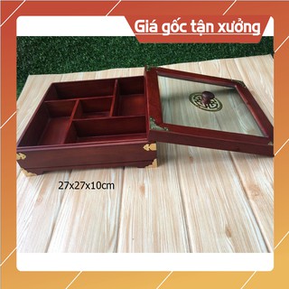 Khay Đựng Mứt Tết Vuông 5 Ngăn - Gỗ Hương Cao Cấp