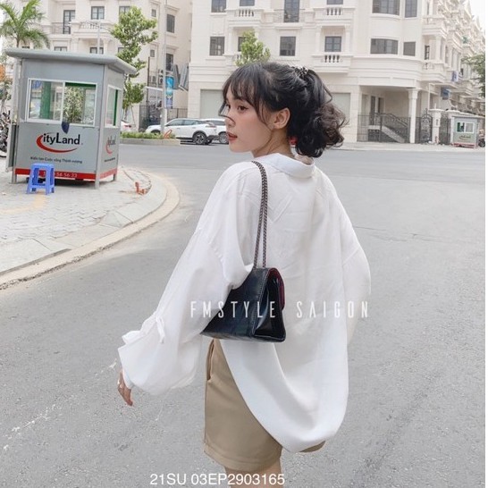 Sơ mi cổ bẻ nơ tay 1 túi trước ulzzang thời trang Fmstyle Saigon 21SU03EP2903