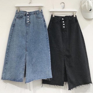Chân Váy Jean Dài Váy Xẻ Tà Rách Vạt Trước , Dáng Suông Pphong Cách Ulzzang Hàn Quốc - 3287 IAMC Closet