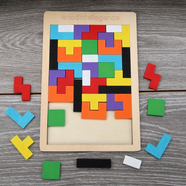 Đồ Chơi Gỗ Montessori - Bảng Xếp Hình Bằng Gỗ Tetris Cao Cấp