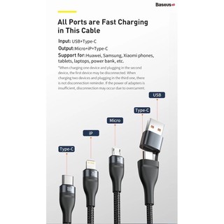 Cáp sạc nhanh 3 đầu Baseus Flash Series 3in1 Plus (USB+ Type C to Micro+Lightning + Type C, 100W Quick Charge and Data)