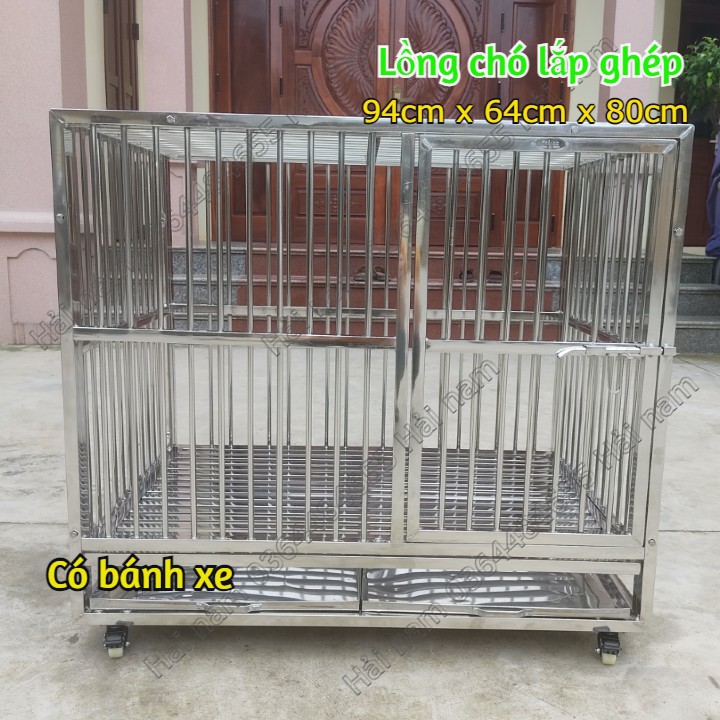 Lồng chó Inox - Chuồng nuôi chó Size to [ 94cm x 64cm x 80cm ] Phù hợp nuôi chó từ 10 kg đến 25 kg