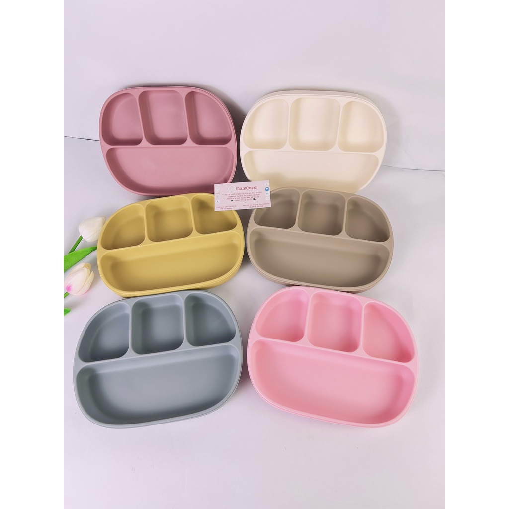 Khay Ăn Dặm Cho Bé Chất Liệu 100% Silicone Cao Cấp Chịu Nhiệt Tốt, Có Đế Hít Chống Lật, An Toàn Cho Bé Babibu - KAD