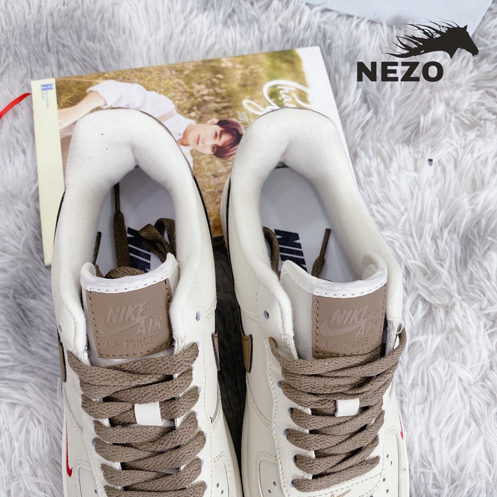 Giày thể thao AF1 vệt nâu, Giày sneaker air force 1 low premium white brown nam nữ cực chất dễ phối đồ | BigBuy360 - bigbuy360.vn