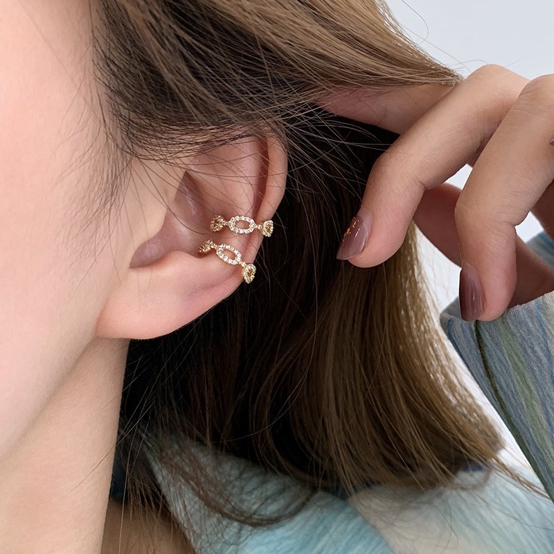 Khuyên kẹp vành tai không xỏ lỗ đính đá zircon thanh lịch phong cách Pháp cho nữ