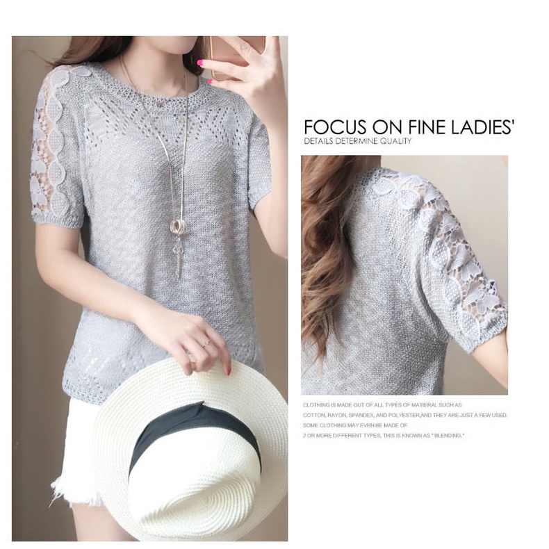 Áokiểu tay ngắn phối ren plus size cho phụ nữ trung niên