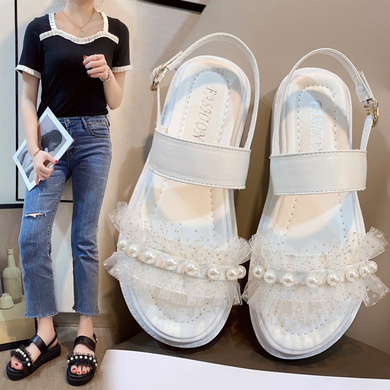 (S119) Sandal nữ đế bánh mì 3 phân quai ren ngọc (mã 2202-ren ngọc)