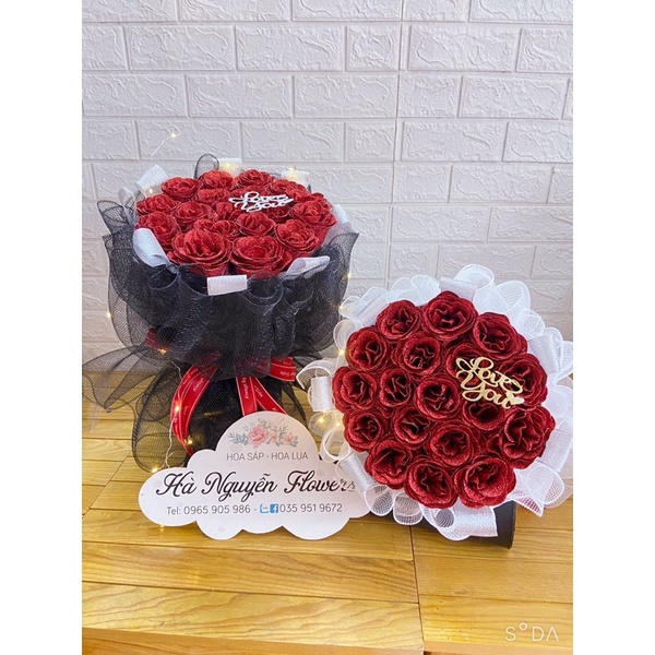 [Quà Sinh Nhật]_ Bó hoa hồng nhũ 18 bông cao cấp kết hợp lưới siêu sang tặng kèm thiêp( nhận đặt màu hoa theo yêu cầu)