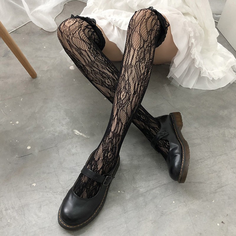 Vớ lưới phối ren dài qua gối phong cách Lolita Nhật Bản ngọt ngào cho nữ