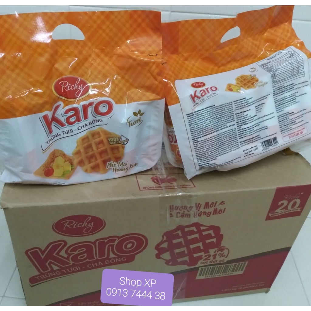 1 Thùng Bánh trứng tươi  Chà Bông Phô Mai  Karo Richy gồm 12 túi 1.872g