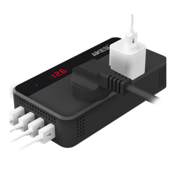 Bộ chuyển đổi nguồn Aikesi trên ô tô từ 12V/24V sang 220V màu đen