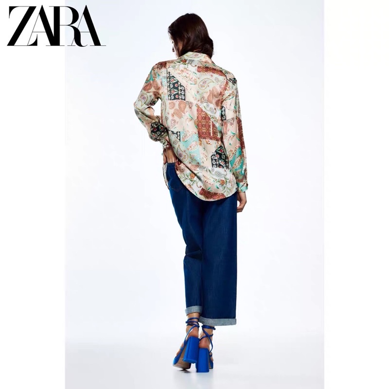 Áo sơ mi lụa đuôi tôm hoạ tiết Zarraa