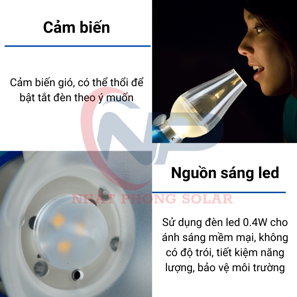 Đèn thờ cảm ứng, thổi để bật tắt tùy ý, có núm vặn điều chỉnh độ sáng, tích điện, tặng kèm sạc USB
