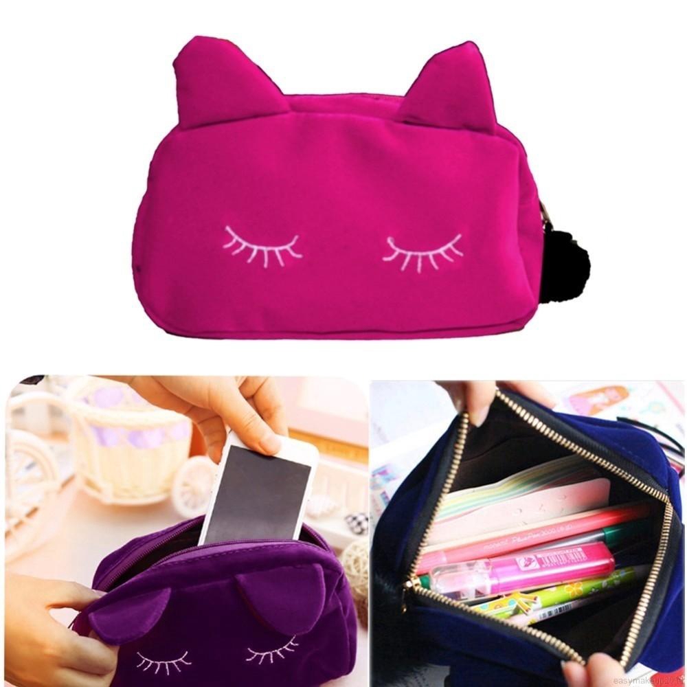Túi đựng đồ trang điểm đa năng hình mèo dễ thương