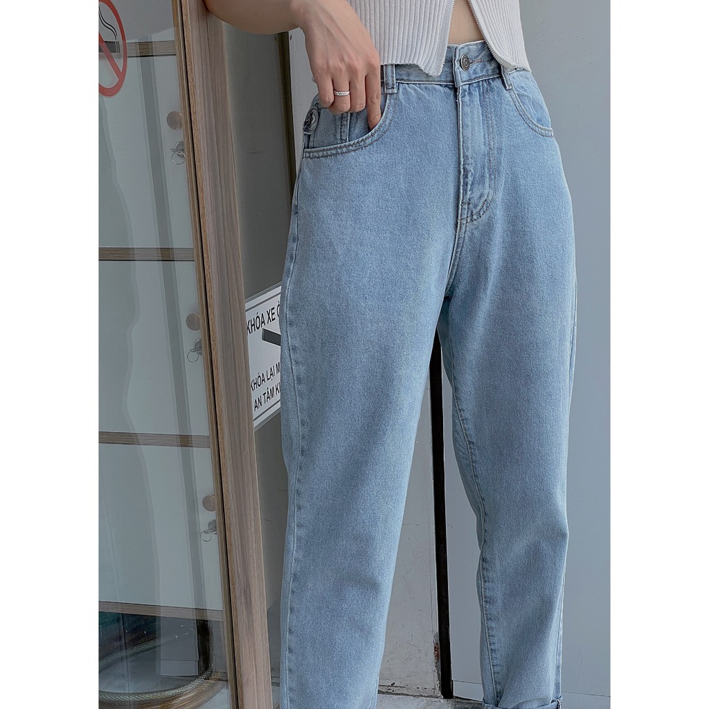 Quần Jean baggy cắt lai cạp cao