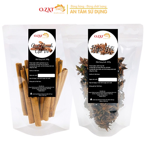 Combo hoa hồi/đại hồi quế cạo vỏ sấy khô O.ZAT Food mỗi loại 100g tăng cường hệ miễn dịch