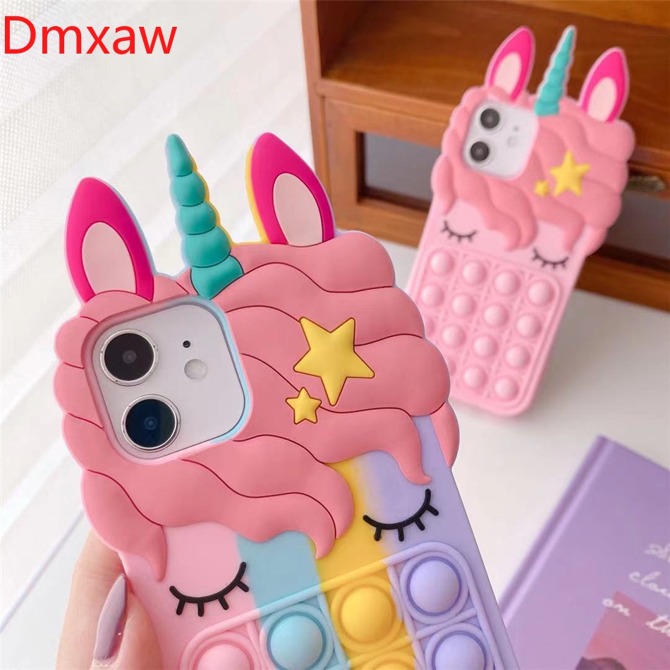 Ốp điện thoại silicon bong bóng kỳ lân 3D cho iPhone 12 Pro Max Mini 11 ProMax X XR XS Max 6 7 8 6s Plus SE 2020