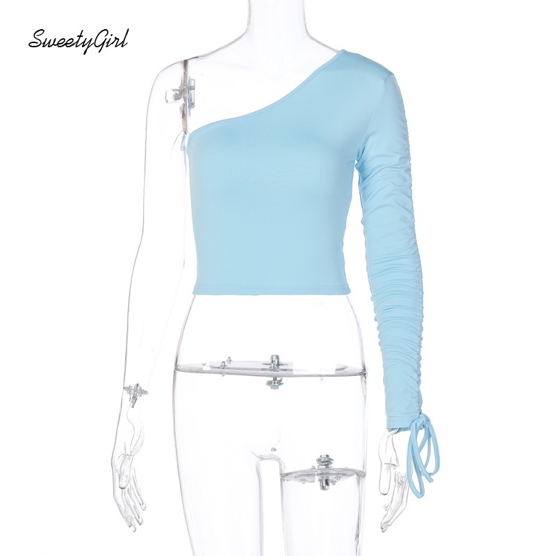 Áo Croptop Tay Dài Màu Sắc Trơn Thiết Kế Lệch Tà Phong Cách Đường Phố Dành Cho Nữ