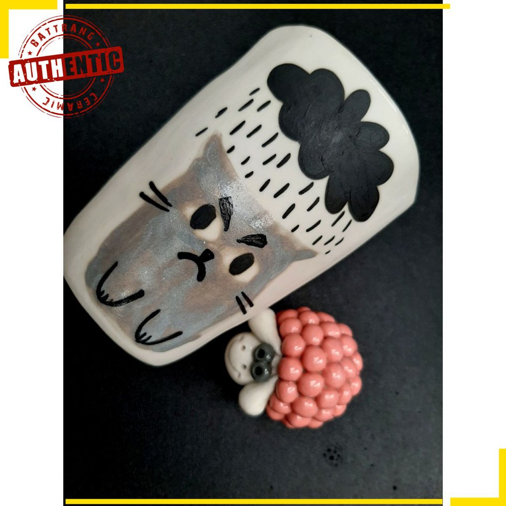 Cốc méo OANH GIA AUTHENTIC BAT TRANG - Họa tiết thủ công vẽ mèo