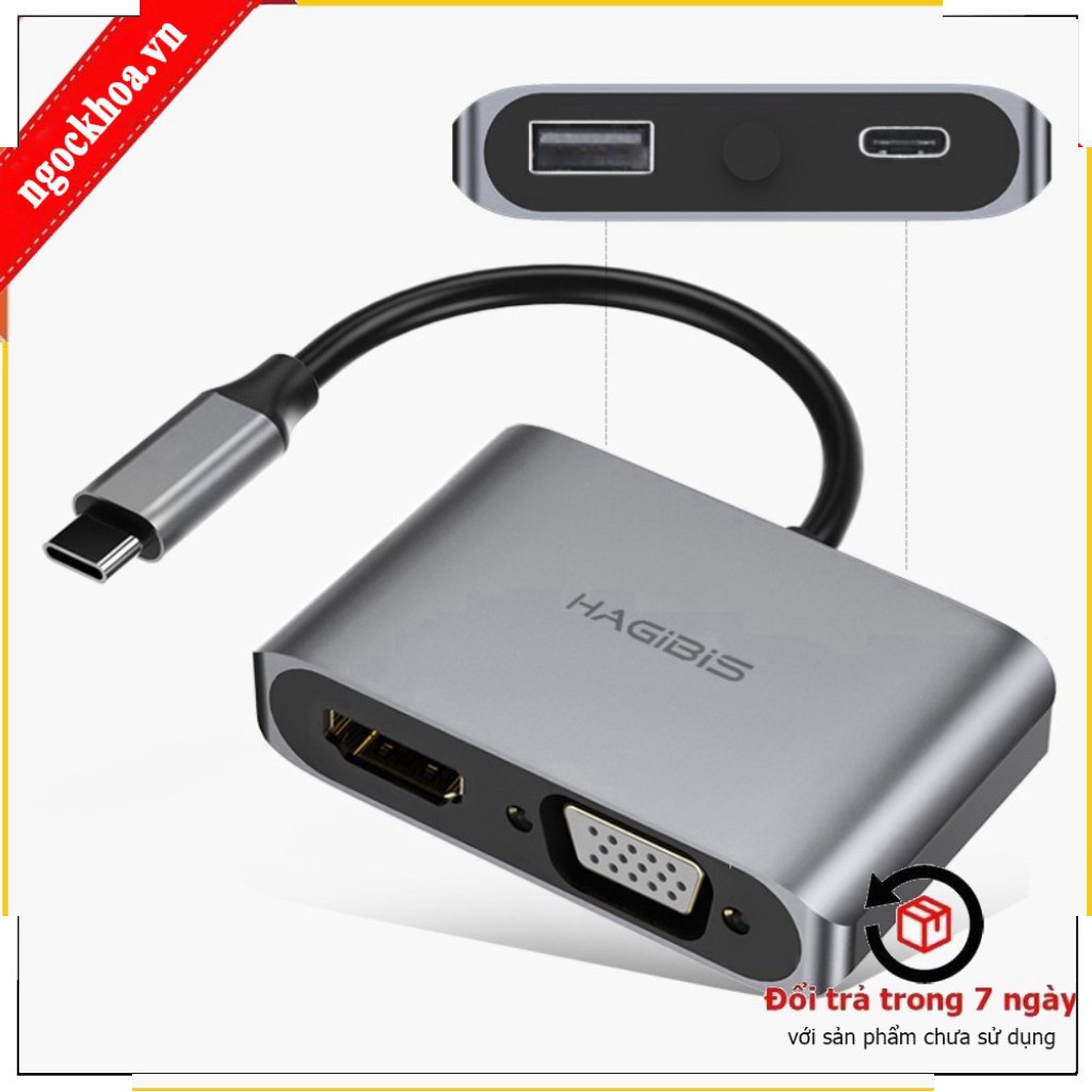 T- Cáp chuyển đổi Hagibis 4in1 USB-C to 4K HDMI/VGA/USB 3.0/PD