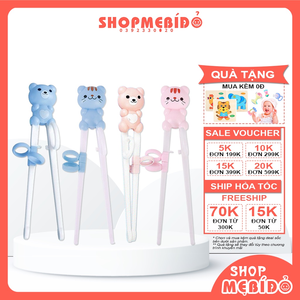 Đũa Tập Ăn Xỏ Ngón Cho Bé Tập Gắp Hình Gấu Mèo Dễ Thương AT20