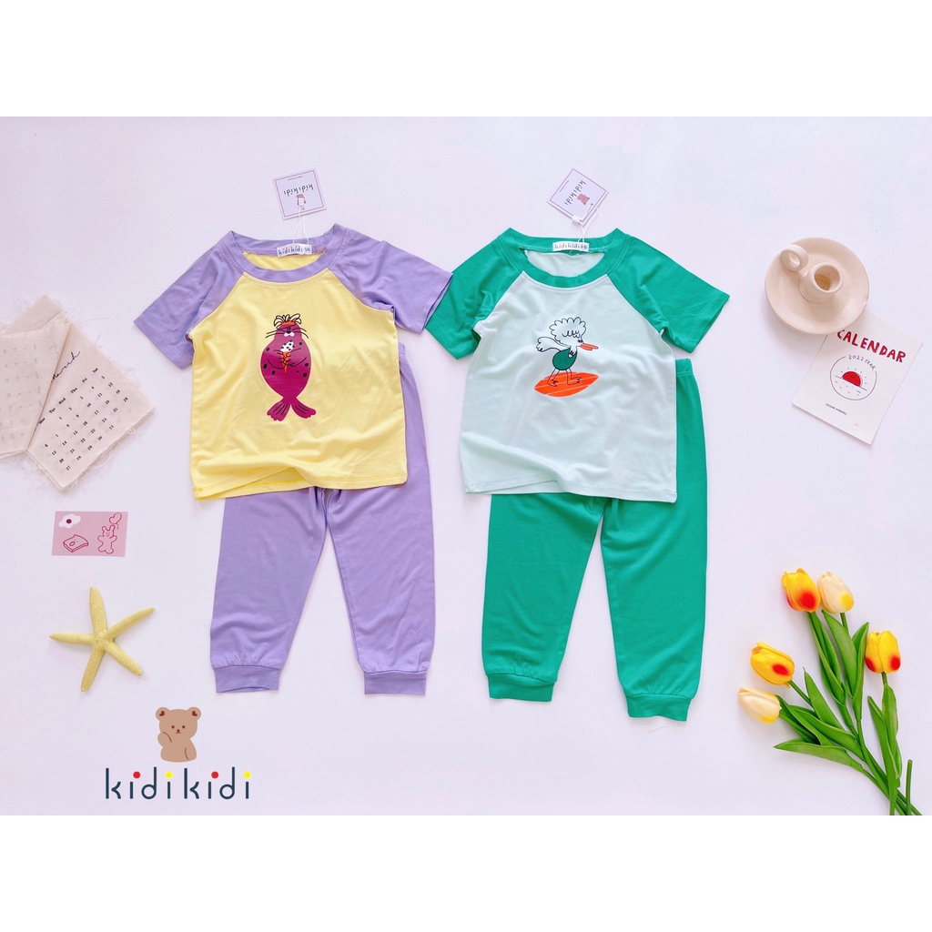 [Bé 7-30kg] Bộ tay ngắn quần dài thun lạnh ráp lăng in hình Minky Mom cho bé trai bé gái ( hàng chuẩn loại 1)
