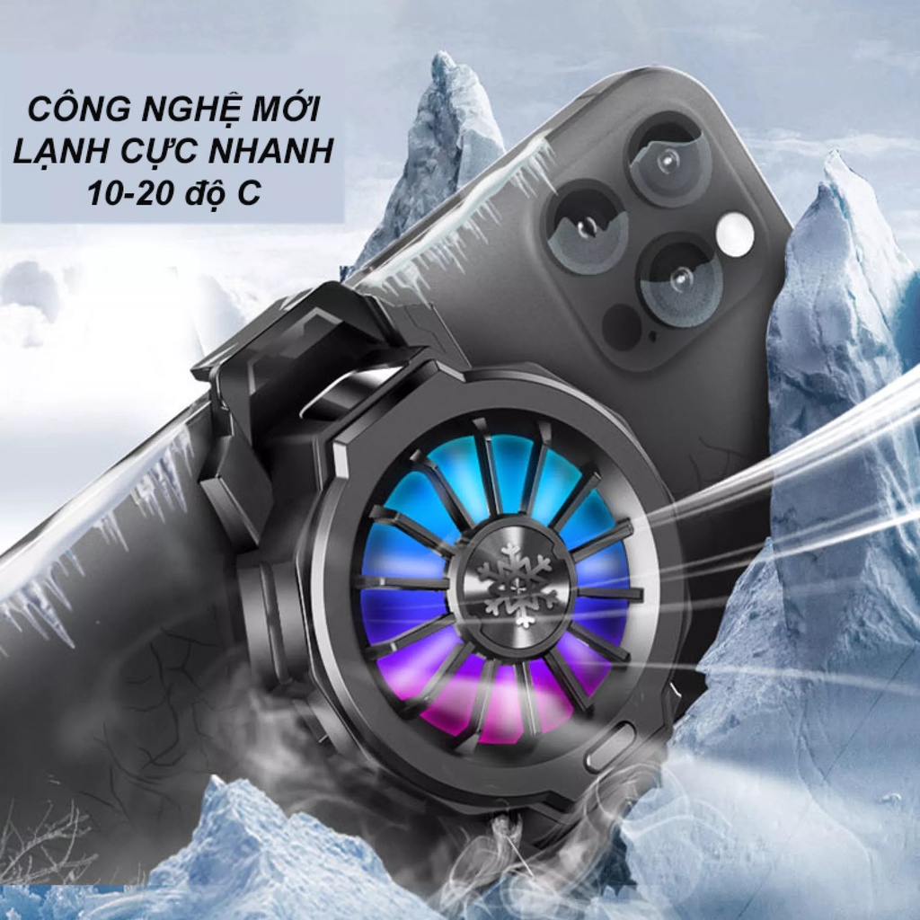 Quạt tản nhiệt điện thoại Gaming RGB - TẶNG BỘ GĂNG TAY GAME THỦ, Quạt làm mát có sò lạnh tản nhiệt siêu nhanh