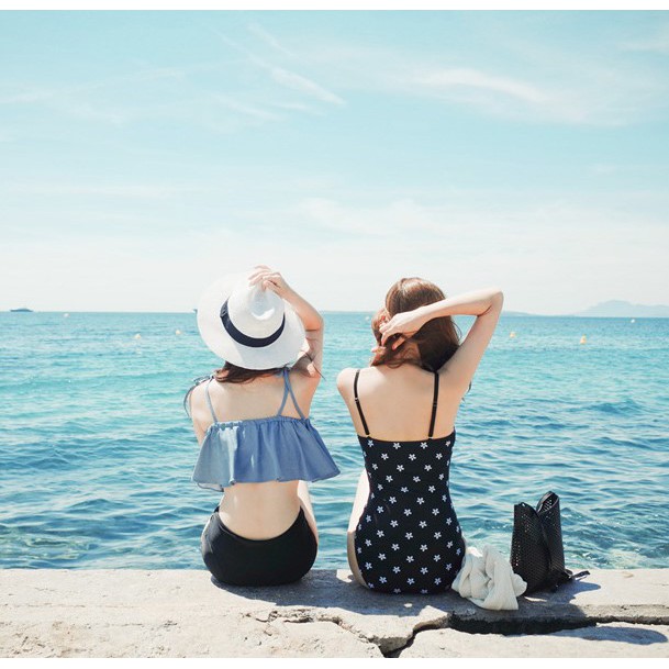 Bộ đồ bơi 2 mảnh dành cho nữ bikini 2 dây dễ thương áo xanh quần đen mã L67 | BigBuy360 - bigbuy360.vn