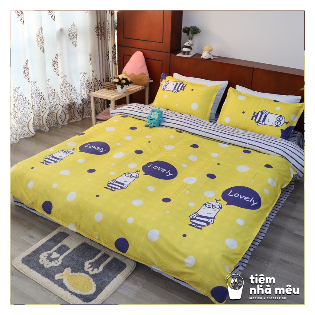 ( ẢNH THẬT )Bộ Chăn Ga Gối Cotton 3D✨m6/m8/2m-Tiệm Nhà Mêu✨Set 4 Món 2 Vỏ gối ,drap , vỏ chăn Cotton Minion Đáng Yêu