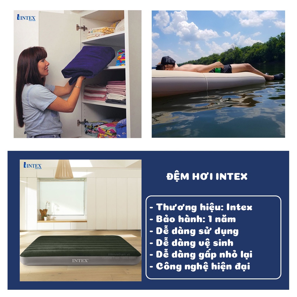 Đệm hơi INTEX công nghệ mới tích hợp gối đầu giường nhiều kích cỡ