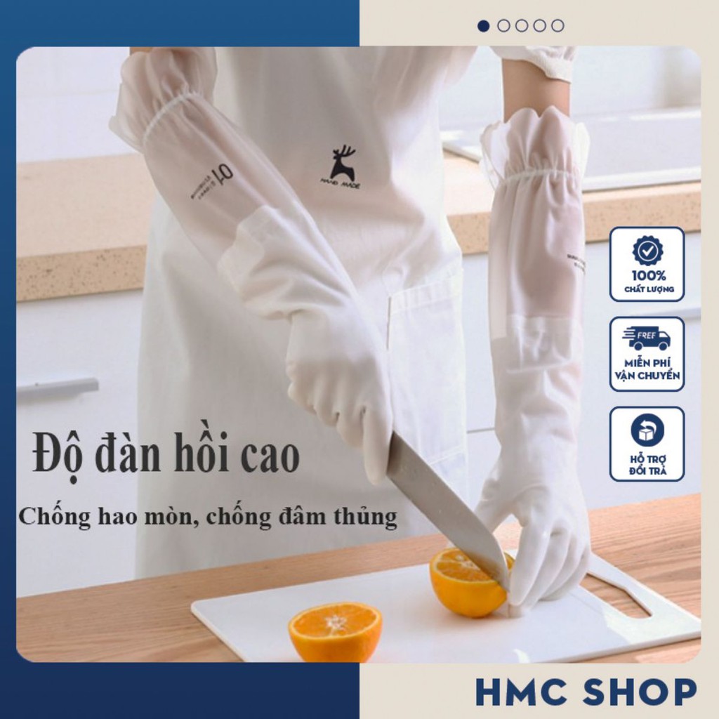 [FREE SHIP] Găng tay cao su con hươu siêu dai, găng tay cao su rửa bát dài có dây thun chống tuột