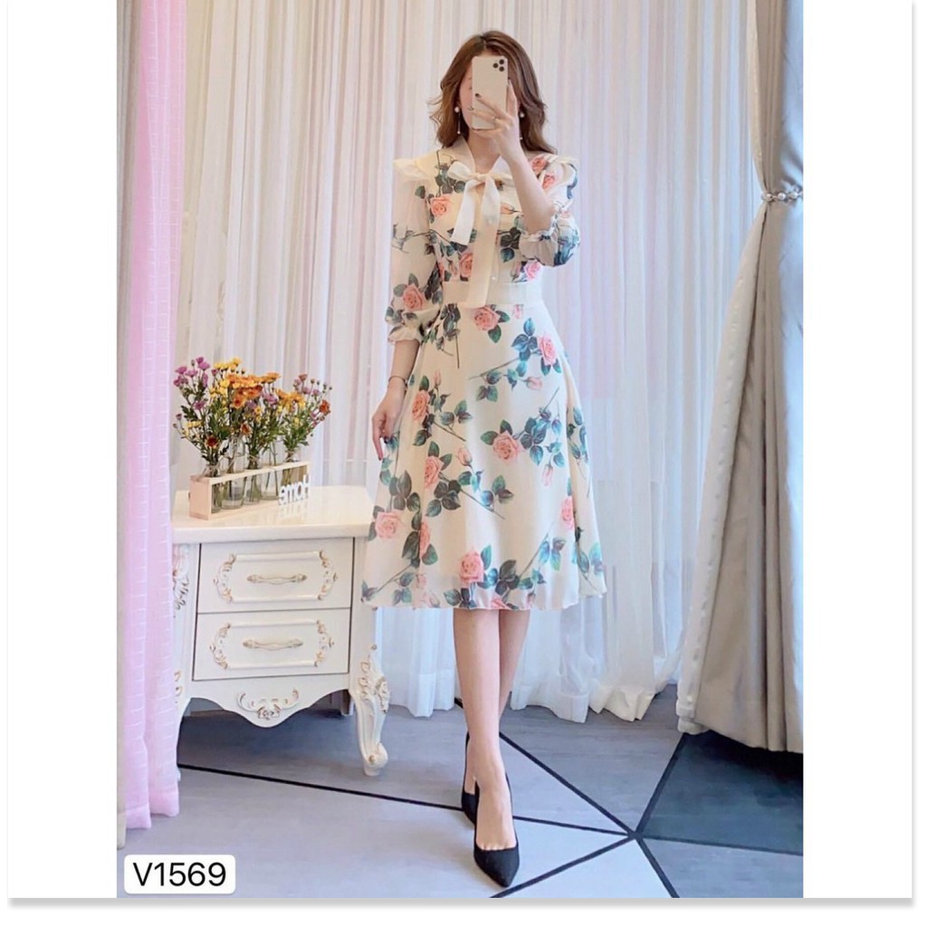 ĐẦM HOA NƠ PHỐI VOAN,THIẾT KẾ HỌA TIẾT HOA VÔ CÙNG SANG TRỌNG,ĐẶC BIỆT LÀ CHẤT LIỆU VÃI THOÁNG MÁT THỜI TRANG NYNA STORE