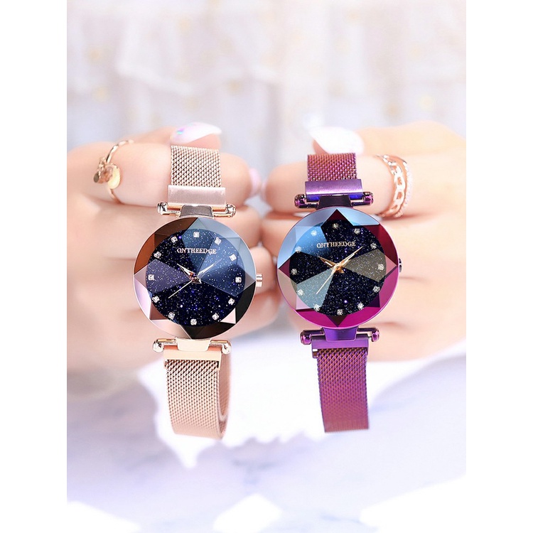 Jam Tangan Wanita Women Watch Sakura Bracelet Simple Fashion Đồng hồ màu hồng dây da Đồng hồ tương tự thạch anh sáng dạ quang