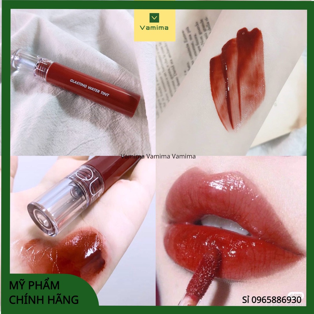 Son Tint Romand Glasting Water Tint 04 vintage ocean màu đỏ nâu- Son tint bóng siêu lì, căng mọng môi Hàn Quốc